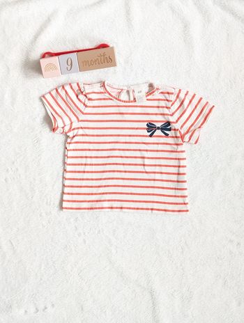 T-shirt a rayures blanc et rouge avec petit noeud H&M _ Taille 74 cm