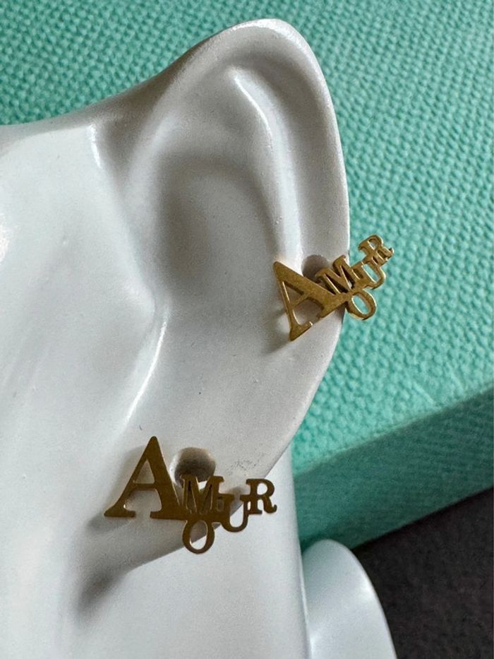 Paire de boucles d’oreilles Amour acier inoxydable or neuve - photo numéro 2