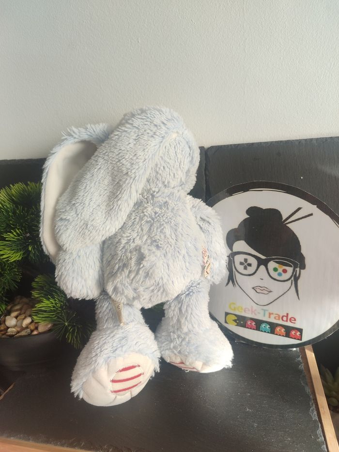 doudou peluche lapin rouge kaloo bleu coeur blanc rayé poils Rayure Billes PE287 - photo numéro 2