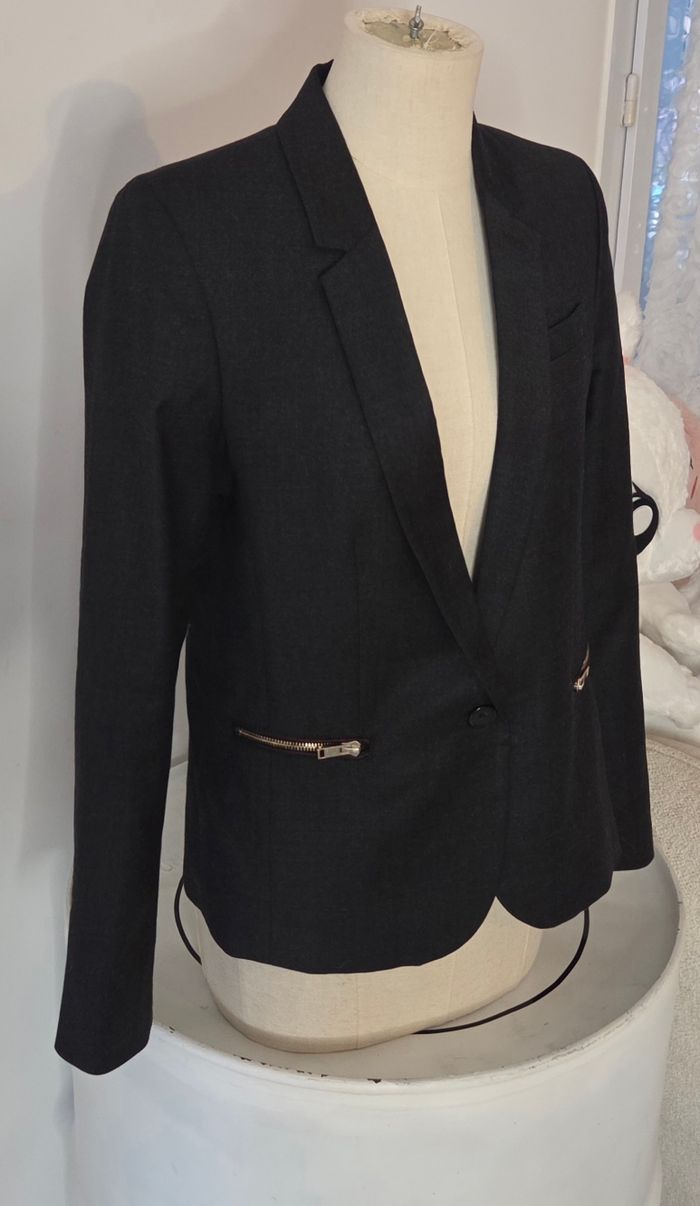 IKKS Blazer Femme 38 – Laine Vierge – Noir/Anthracite – Made in France – Excellent État - photo numéro 4
