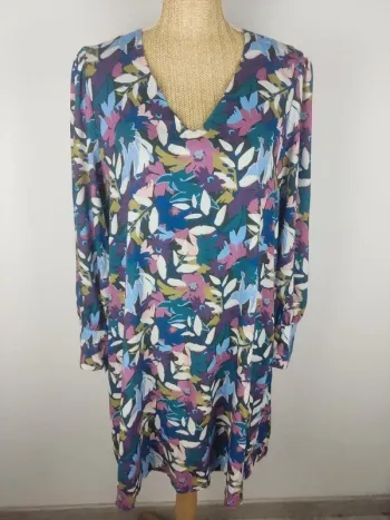 Robe mi-longue manches longues motifs fleuris multicolores taille 42 Ekyog