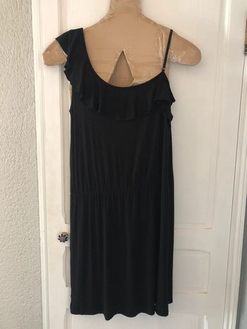 BB16- Robe noire à bretelles et volants « tex » T 46-48 portée 2 fois