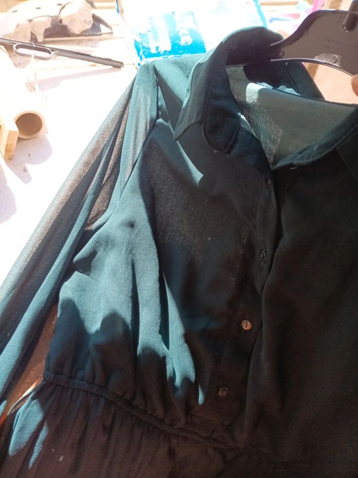 Robe chemise en popeline t.S vert sapin pas vinted go - photo numéro 2