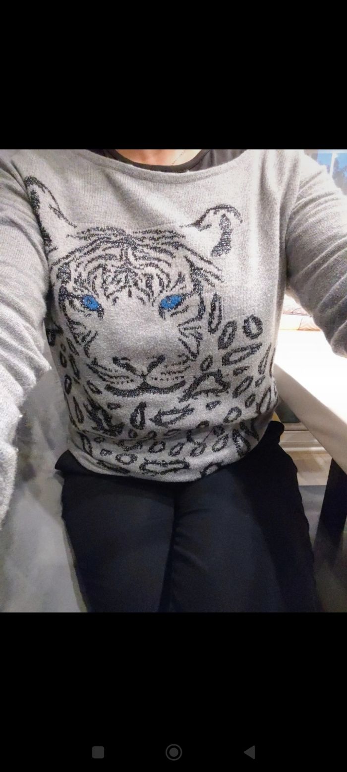 Pull gris tigre camaïeu S
