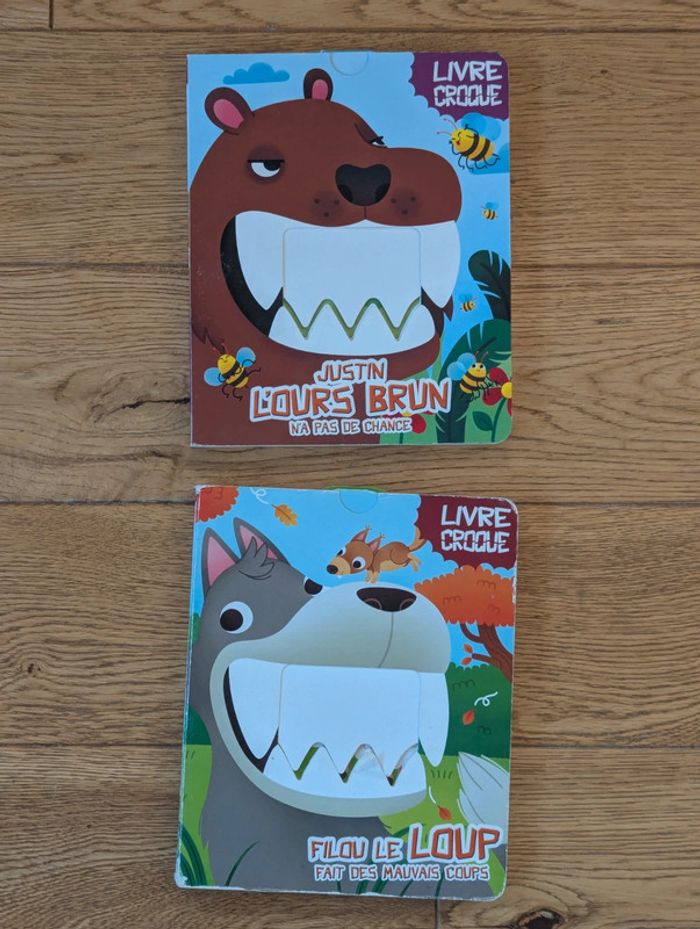 Lot de 2 "Livre croque", Justin l'ours brun et Filon le loup