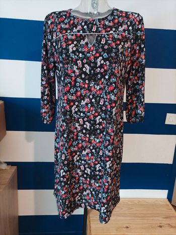 Robe noire fleurie manches 3/4 femme taille 42