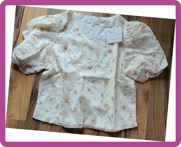 Top floral à sequins, NEUF avec étiquette, Taille M (38/40)