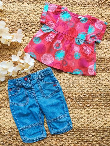 Ensemble printemps/été blouse manche courte et pantacourt en jean 18 mois