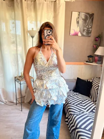 Top à sequins Ibiza Summer western coachella bohème champêtre country western