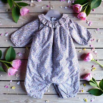 JACADI - ENSEMBLE 2P BÉBÉ FILLE IMPRIMÉ LIBERTY & COL VOLANT LISERÉ GUIPURE 3M