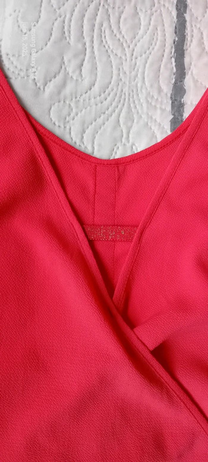 Haut cérémonie sans manches cache cœur col ouvert bandes paillettes corail femme L miss captain - photo numéro 6