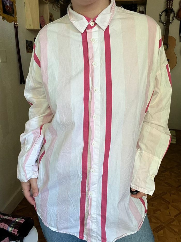 Chemise oversized rayée rose et blanche Lefties 36 - photo numéro 4