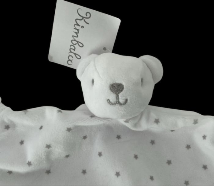 ❤️B4705 DOUDOU PLAT Mouchoir KIMBALOO Ours Blanc Étoiles Gris - photo numéro 2