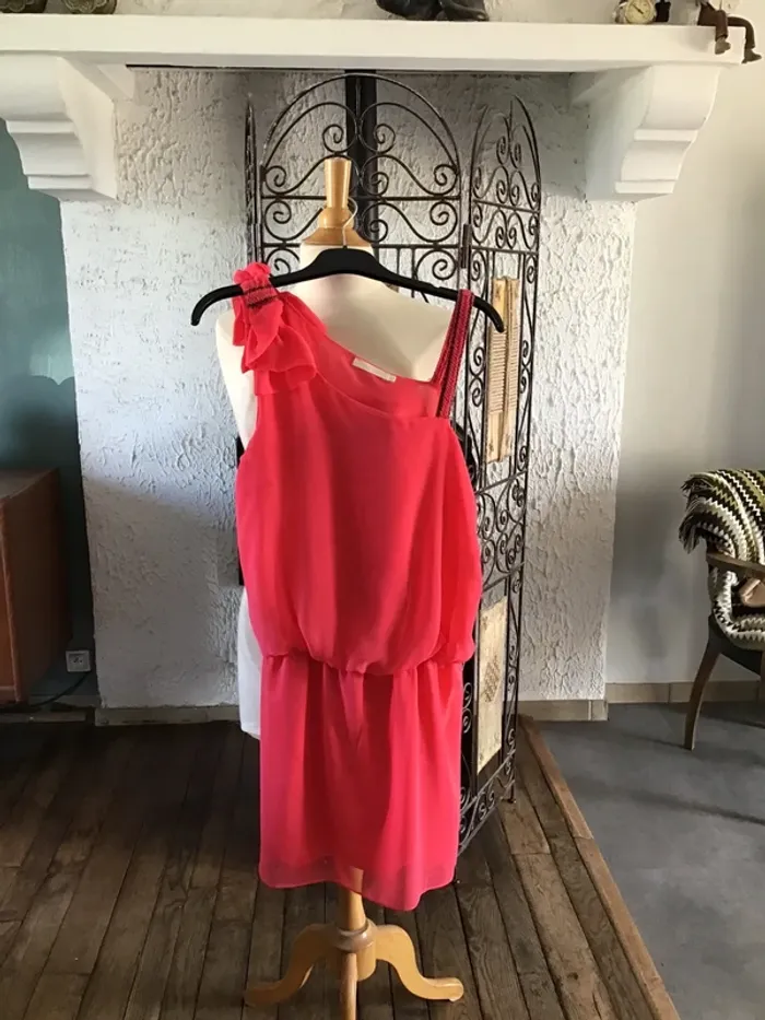Robe asymétrique rose foncé /corail - photo numéro 3
