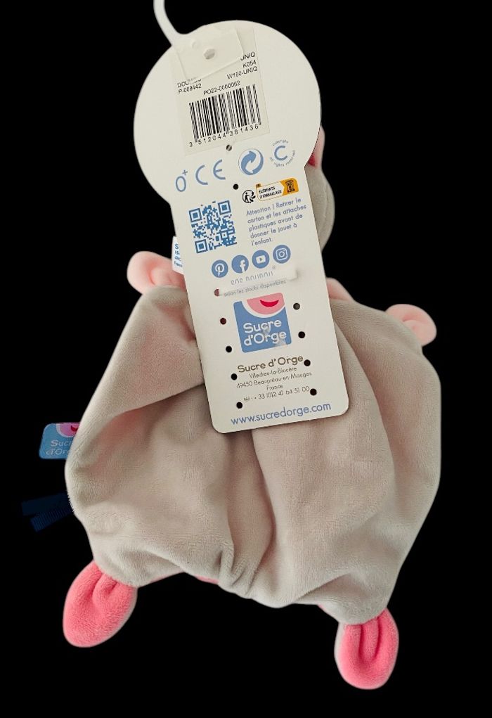 ❤️ SUCRE D ' ORGE Doudou plat Mouchoir vache girafe rose gris Beige brodé girafe - photo numéro 2