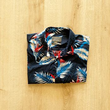 Primark Vintage Chemise à Fleurs Bleu Homme Exclusive Collection Regular Fit (Taille L)