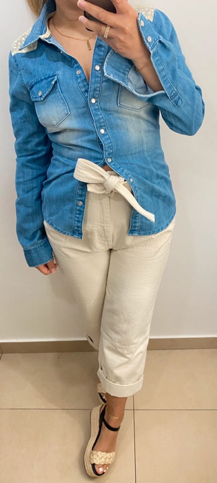Chemise Cintrée En Jean Avec Crochet Taille 36 - photo numéro 2