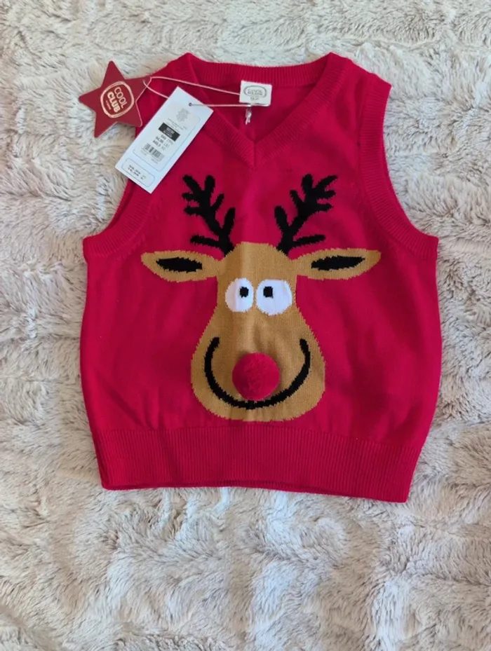 Pull sans manche theme noel neuf cool club 2 ans