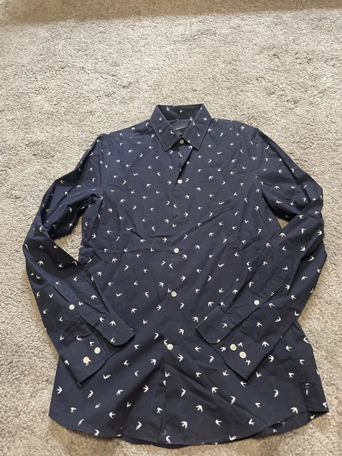 Chemise homme HM taille S bleue marine oiseaux