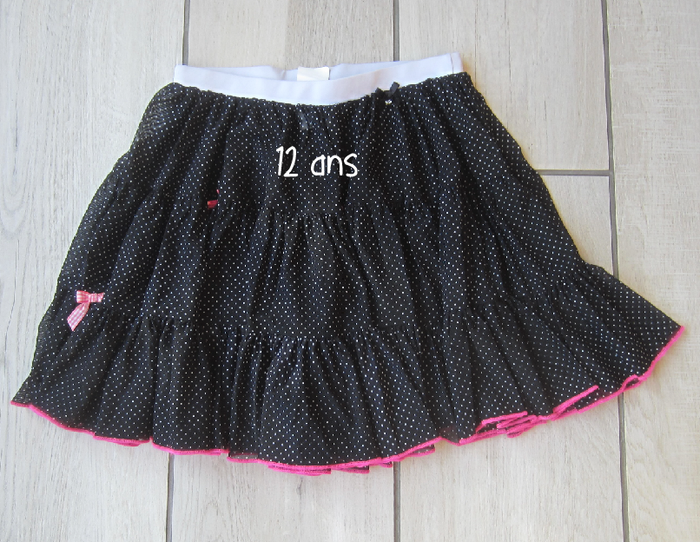 Jupe frou frou noire a pois blancs
