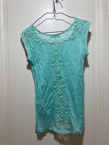 T shirt ajourée en lin - vert d’eau - Bershka