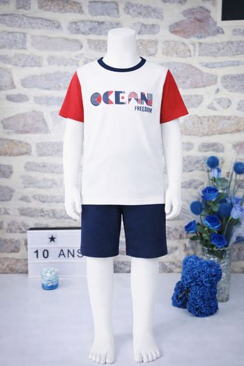 Pyjashort thème marin blanc rouge et marine Garçon taille 10 ans marque Okaidi 🎸 