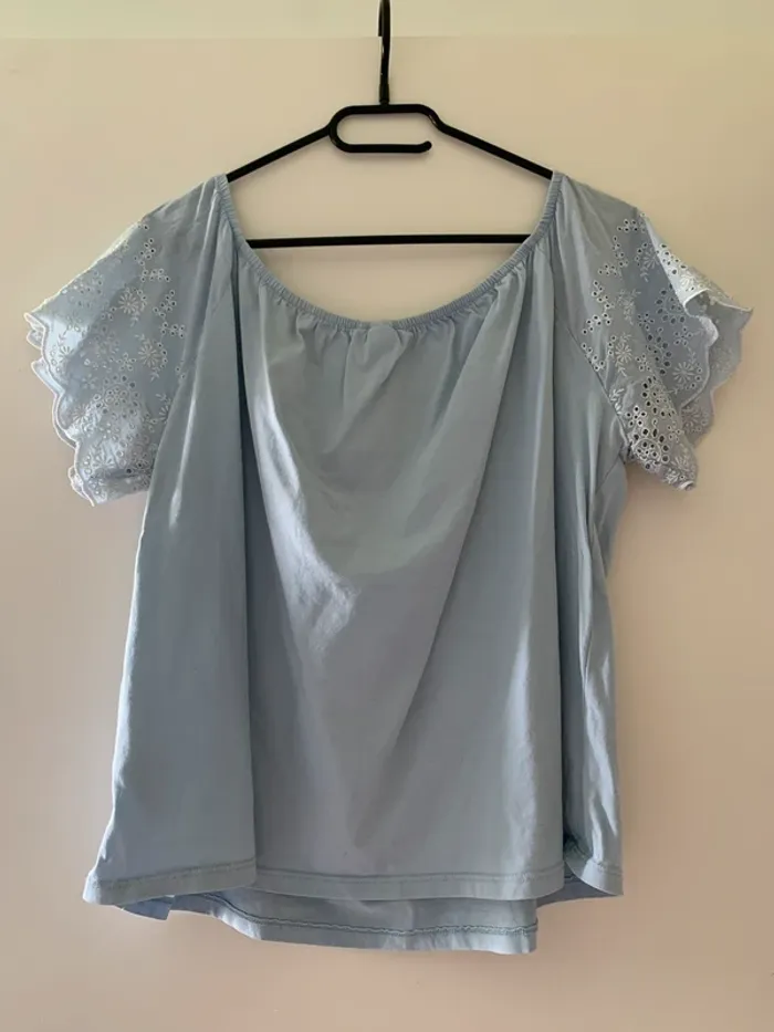 🩵 Blouse bleu clair manches brodées - photo numéro 3