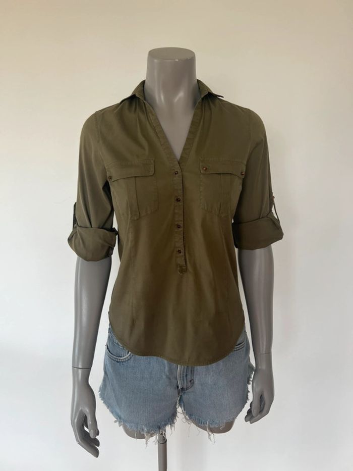 Chemise kaki manches 3/4 Zara - Taille S - photo numéro 4