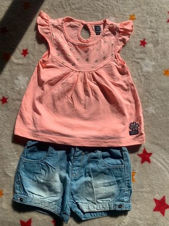 Lot Tee-shirt Terre de Marin et Short Grain de Blé Corail et Bleu 3 Ans