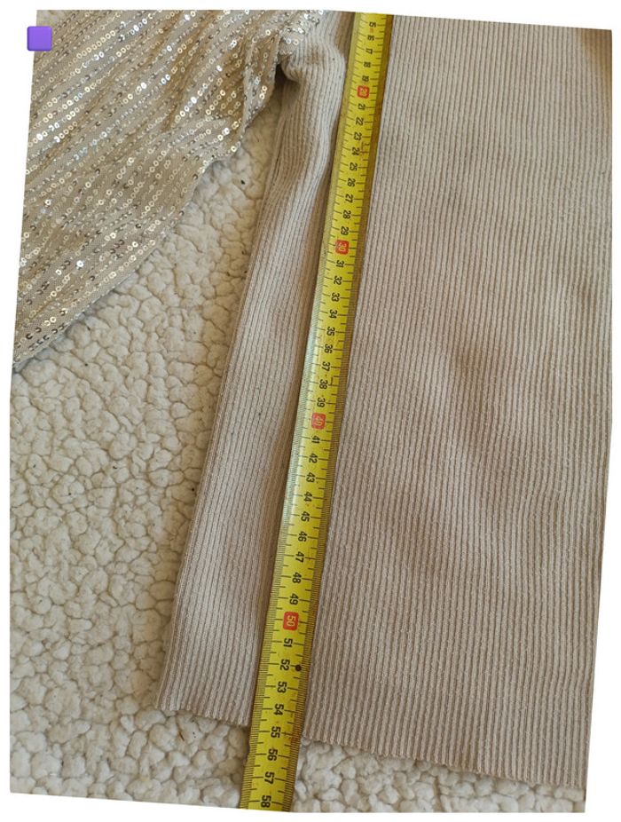 Pull beige manches sequins dorés chic paillettes boho - photo numéro 5
