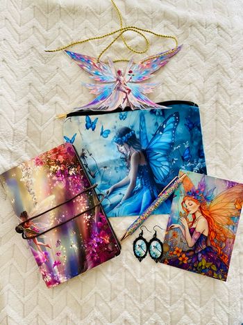 Coffret cadeau féerique fantasy fée bleue bijoux papeterie pochette accessoires