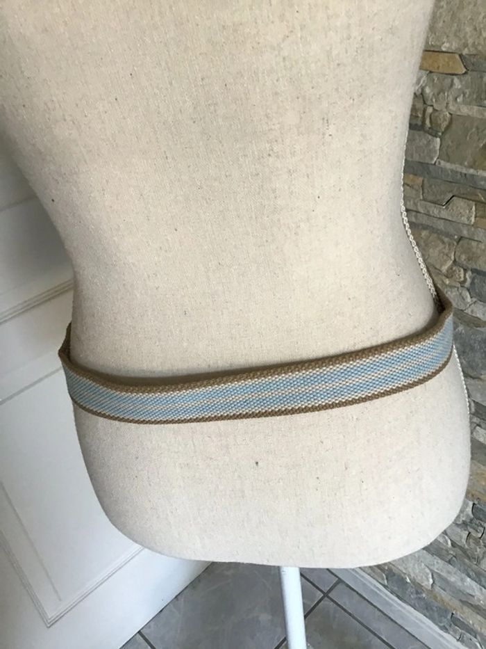 Ceinture en cuir marron et tissu bleu ciel taille 80 (0623) - photo numéro 4