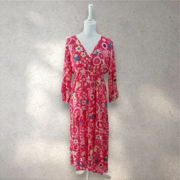 Robe longue imprimée fleuris décolleté en v taille S