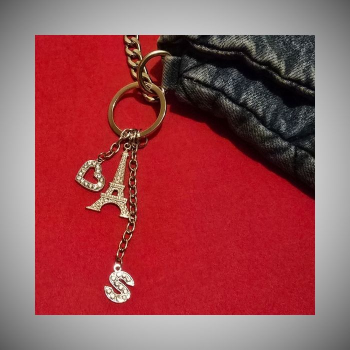 Sac Bandoulière Calliope – Jean Délavé Matelassé Noir/Gris – Chaîne Dorée – Charms Paris – 35 x 15 x 30 cm – Bon État - photo numéro 3