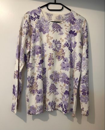 Pull fin imprimé fleurs violettes manches longues 