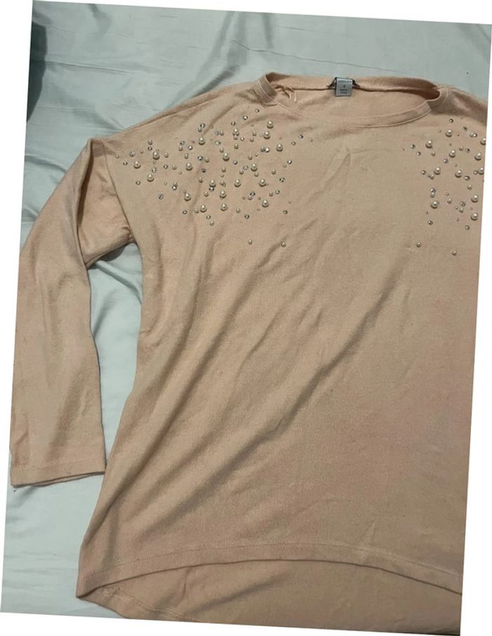 Pull Rose avec détails perles Taille S - photo numéro 2