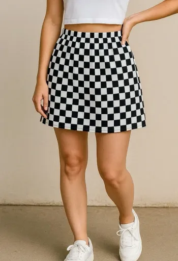Jupe a carreaux/ damier 
Noir et blanche taille S ou 36