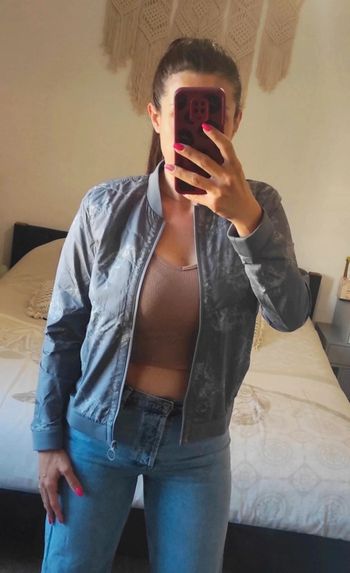 Veste zippé teddy coupe vent légère Oysho M gris marbré blanc idéale mi saison