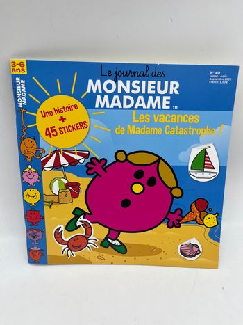 Livre d’activité  Magazine Le journal des Monsieur Madame Les vacances de Madame Catastrophe Neuf avec stickers