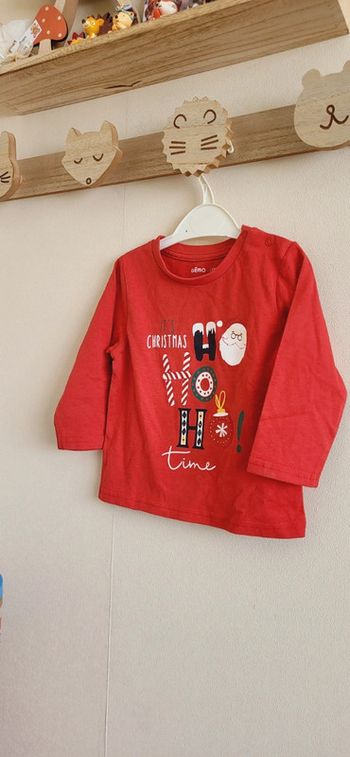Maillot longues manches Noël rouge Gémo 12 mois