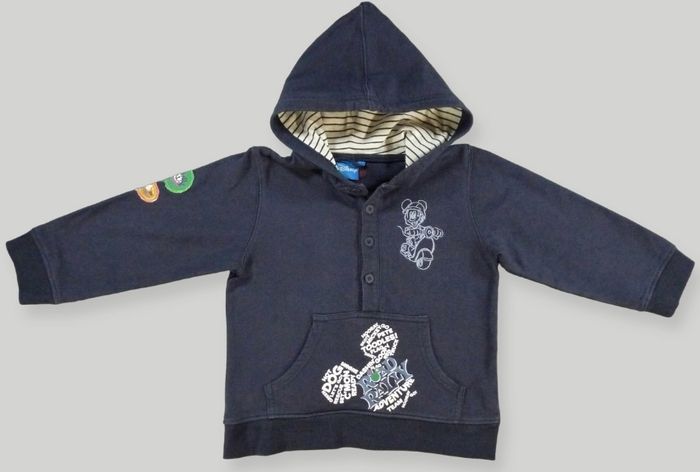 Pull sweat capuche molleton bleu marine blanc Mickey Disney 3 – 4 ans 98 – 104 cm garçon - photo numéro 2