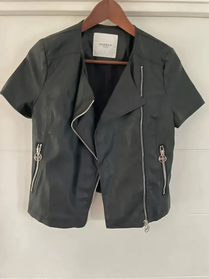 Perfecto cuir noir manches courtes S - photo numéro 2