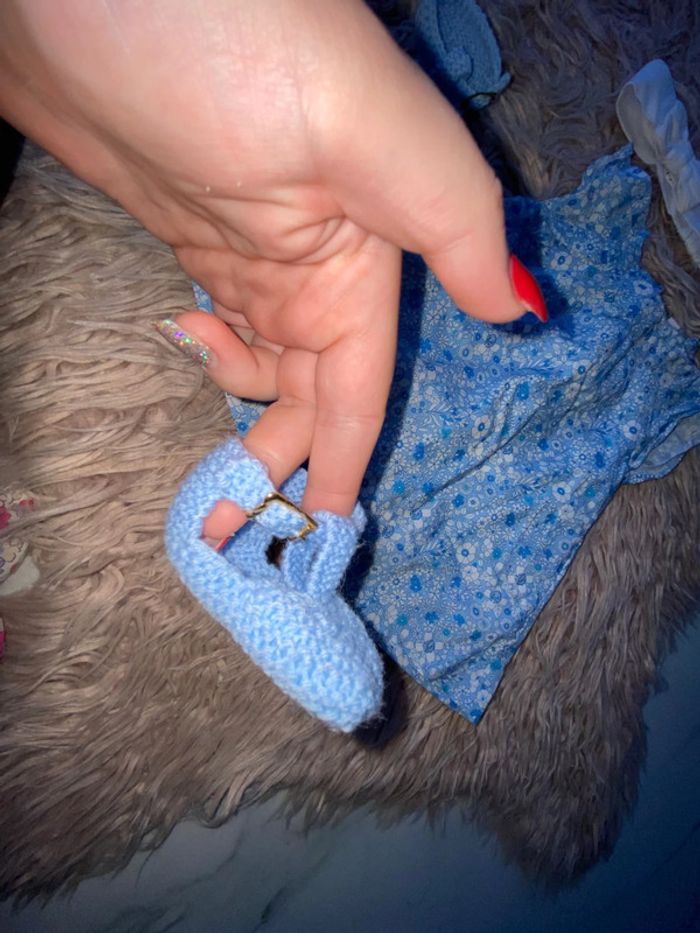 Ensemble jacadi 3 mois bandeau robe chaussons liberty ballerines - photo numéro 6