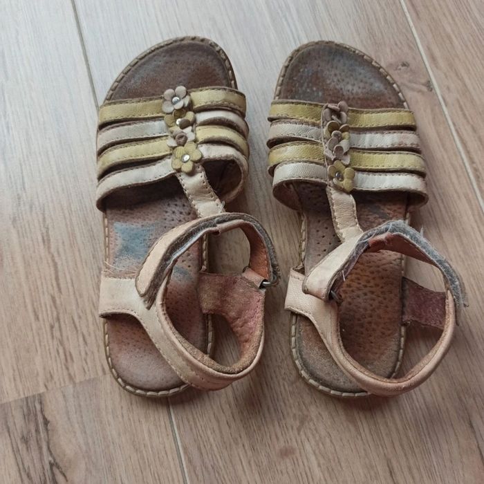 sandales et nu-pieds vert et gris en cuir fermeture à scratch pointure 28 - photo numéro 3