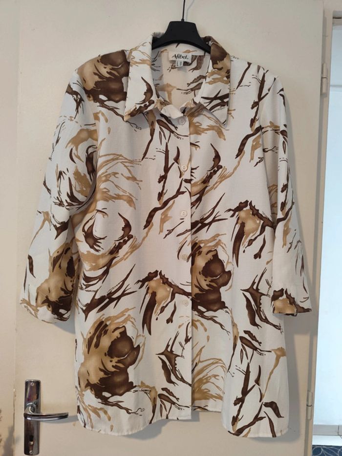 Chemise fluide blanche/beige/marron taille 52 Afibel