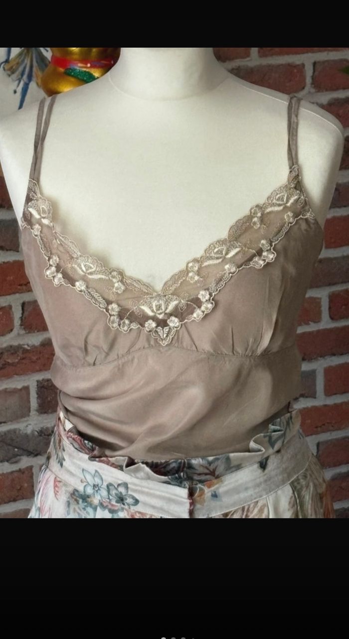 Top soie polyester H&M t 38 taupe