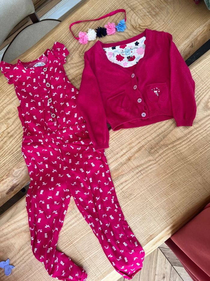 Ensemble 2 ans thème akiko mon ami de Tokyo sergent major combinaison longue gilet fleurs - photo numéro 2