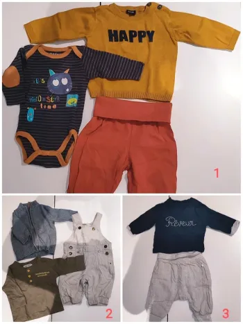 Lot de 3 ensembles garçon, 3 mois, 8 pièces
