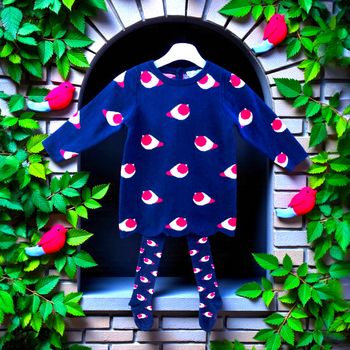 JACADI - NEW - ROBE MAILLE BÉBÉ FILLE MOTIF PETITS OISEAUX AVEC SES COLLANTS 18M