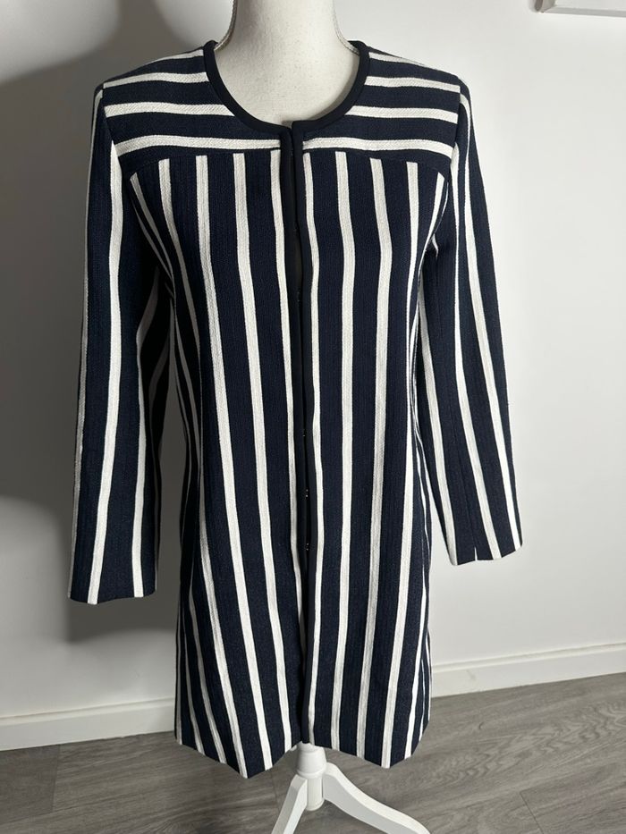 Veste longue à rayures bleue marine et blanche Gérard Darel T36 S